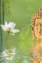 Obraz premium composition zen aquatique, bouddha, bambou et lotus 