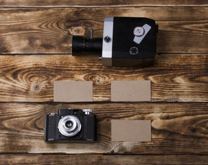 camera on a wooden background