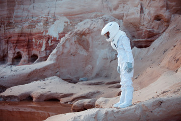 futuristic astronaut on another planet, image with the effect of