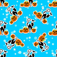 cats and pumpkin seamless pattern