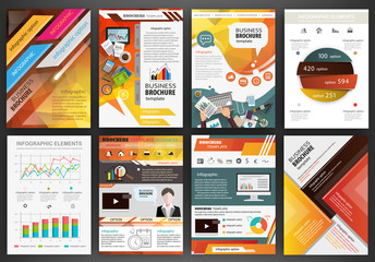 Fototapeta na wymiar Orange business brochure templates with infographic elements