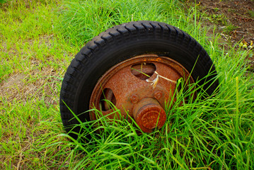 Fototapeta premium 不法投棄 車輪