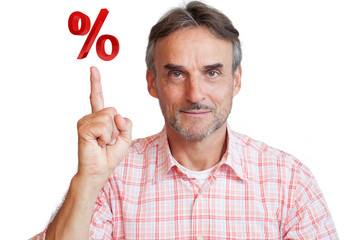 discount sale - man pointing at percentage sign
