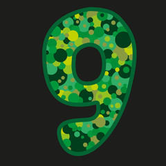 nine green button on black background