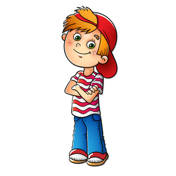 Boy in a red cap and striped t-shirt