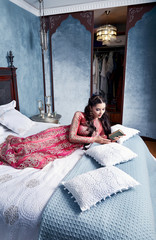 Beautiful woman arabic dress silk fashion harem bed