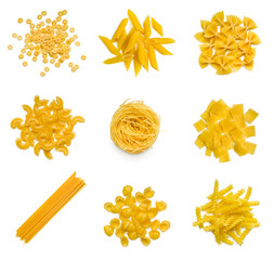 Big collection of italian pasta on white - obrazy, fototapety, plakaty