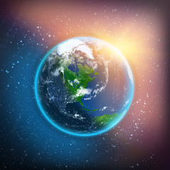 Earth planet on color space background