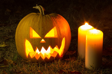 Halloween pumpkins with candles 