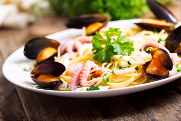 plate of seafood pasta