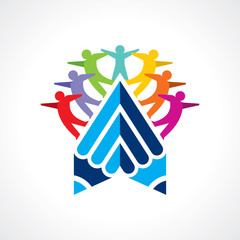 Happy kids with pencil, Education concept vector