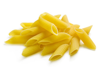 Penne pasta on white