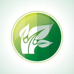 ecology icons with green leaves in vector