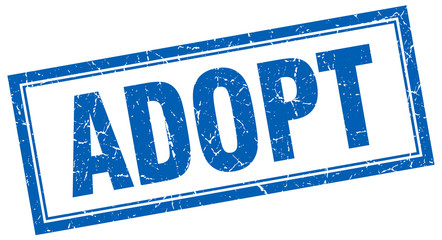 adopt blue square grunge stamp on white