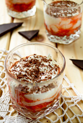 thick Greek yoghurt with cranberry dip and chocolate curls