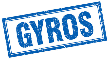 gyros blue square grunge stamp on white