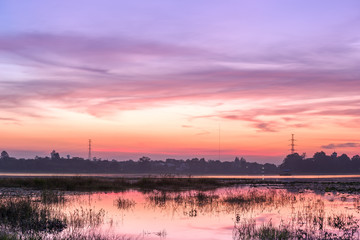 Huayyang reservoir at sunset