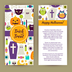 Vector Flyer Template of Flat Design Happy Halloween Objects and