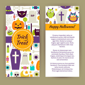 Vector Flyer Template of Flat Design Happy Halloween Objects and