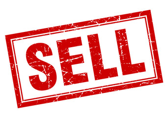 sell red square grunge stamp on white
