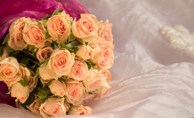 Beautiful wedding bouquet of beige roses