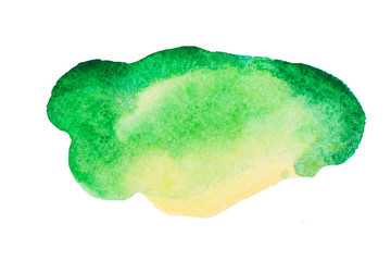 Watercolor hand drawn isolated green and yellow spot. Raster