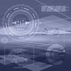 Abstract technology contour objects. Financial business presentation. Light futuristic concept, digital light blue. Raster modern background