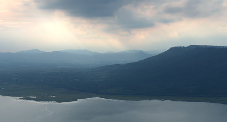 Fototapeta premium mountain with sunlight at Lam Takong reservoir dam, Nakhon Ratchasima, Thailand