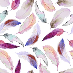 Wall murals Watercolor feathers Watercolor pattern with feathers