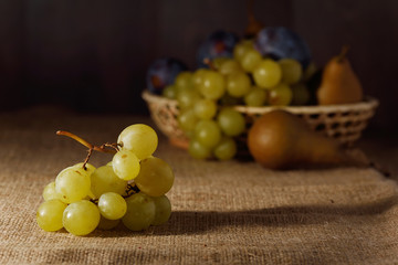Fresh fruits on sackcloth after harvest