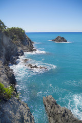 Hiking the Cinque Terre National Park , Italy. Ligurian coast view from the footpath  between  Monterosso al Mare and Vernazza.