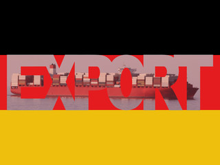 Container ship with export text and German flag illustration