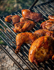 Chicken cooking on an open fire