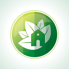 Ecology icons with green leaves in vector