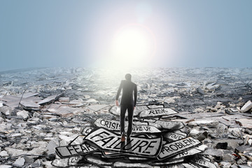 businessman walking on problems  to goal, success concept