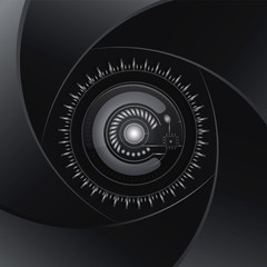 Technology  black background. Aperture dark lens. Modern design