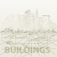 Sketch houses and building. Minimalism contours in vector. Yello