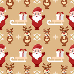 repeating pattern with santa claus, reindeer and sledge 