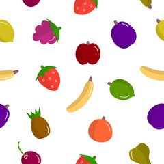 Fruit pattern: plum, apple, strawberry, cherry.