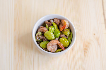 Fried spices shrimp with bitter bean ( Parkia speciosa ) and shr