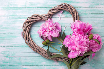 Peony flowers and  big decorative heart