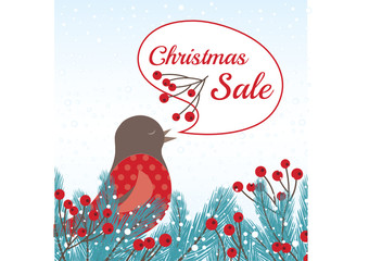 Winter Card with sweet Bird singing Christmas Sale