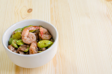 Fried spices shrimp with bitter bean ( Parkia speciosa ) and shr
