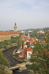 Obraz premium Bell Tower and palace buildings in Cesky Krumlov, Czech Republic