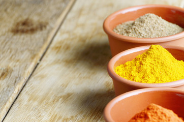 Paprika, mustard, coriander and turmeric spices