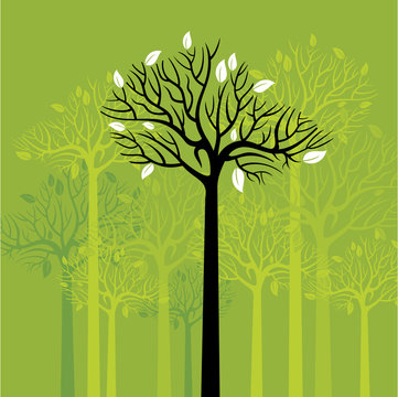The group of green trees. Vector illustration