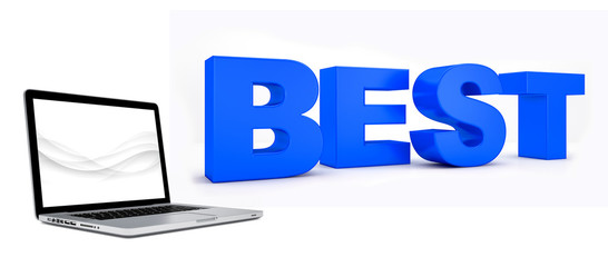 Laptop and best text on background 