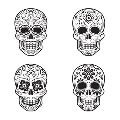 Day of the Dead Skulls, Black and White Set, White or Light Background