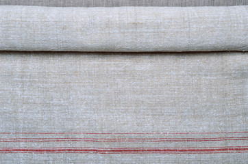 Close-up of the hemp homespun cloth with red stripe