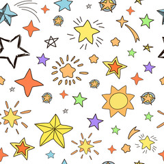 Collection of handdrawn stars seamless pattern